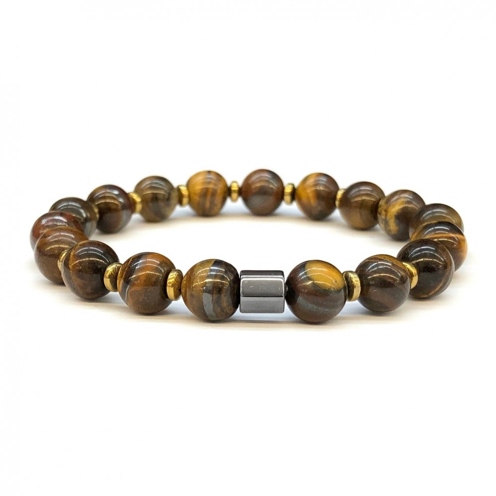 Μάτι της Τίγρης (Tiger Eye) και αιματίτης χρυσό ελαστικό βραχιόλι με φυσικούς ημιπολύτιμους λίθους χάντρες 8mm Βραχιόλια με ημιπολύτιμους λίθους