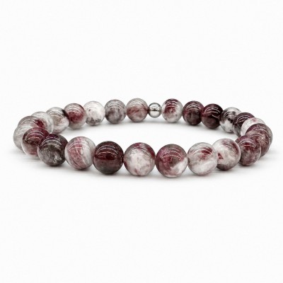 Τουρμαλίνη (Tourmaline Plum Blossom) ελαστικό βραχιόλι με φυσικούς ημιπολύτιμους λίθους χάντρες 8mm
