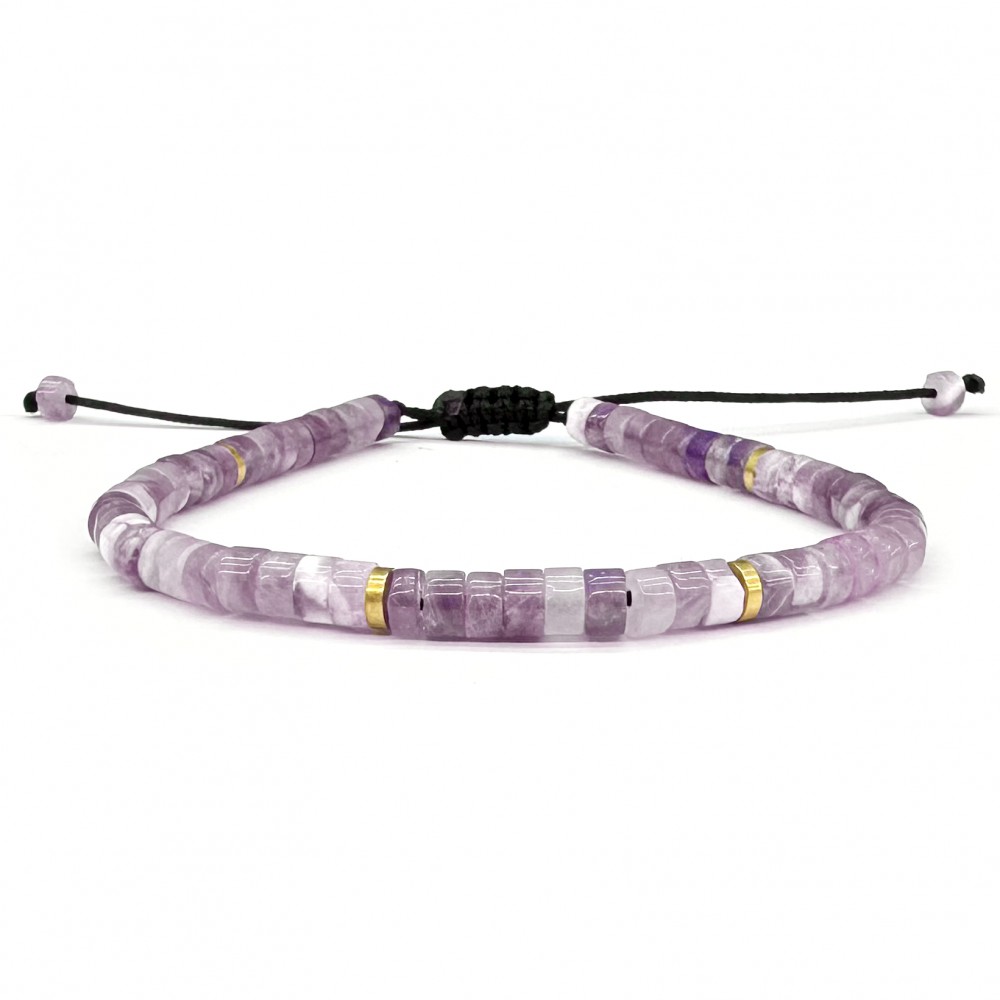Amethyst adjustable bracelet with natural semi precious stones rondelle beads 4x2mm Semi precious stone bracelets