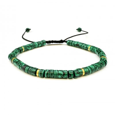 Μαλαχίτης πράσινος (Malachite) βραχιόλι ρυθμιζόμενο με φυσικούς ημιπολύτιμους λίθους χάντρες ροδέλα 4x2mm