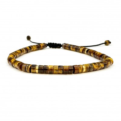 Μάτι της Τίγρης (Tiger Eye) βραχιόλι ρυθμιζόμενο με φυσικούς ημιπολύτιμους λίθους χάντρες ροδέλα 4x2mm