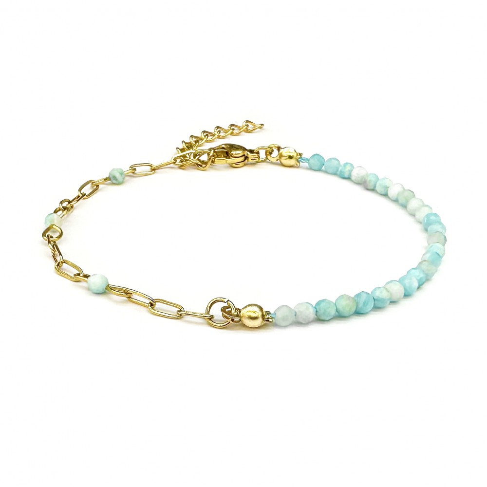 Αμαζονίτης (Amazonite) βραχιόλι με φυσικούς ημιπολύτιμους λίθους πολυγωνικές χάντρες 3mm και αλυσίδα από ανοξείδωτο ατσάλι Βραχιόλια με ημιπολύτιμους λίθους
