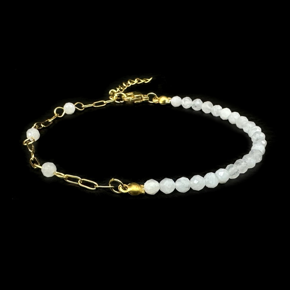 Moonstone white bracelet with natural semi precious faceted beads 3.5mm and stainless steel chain Semi precious stone bracelets