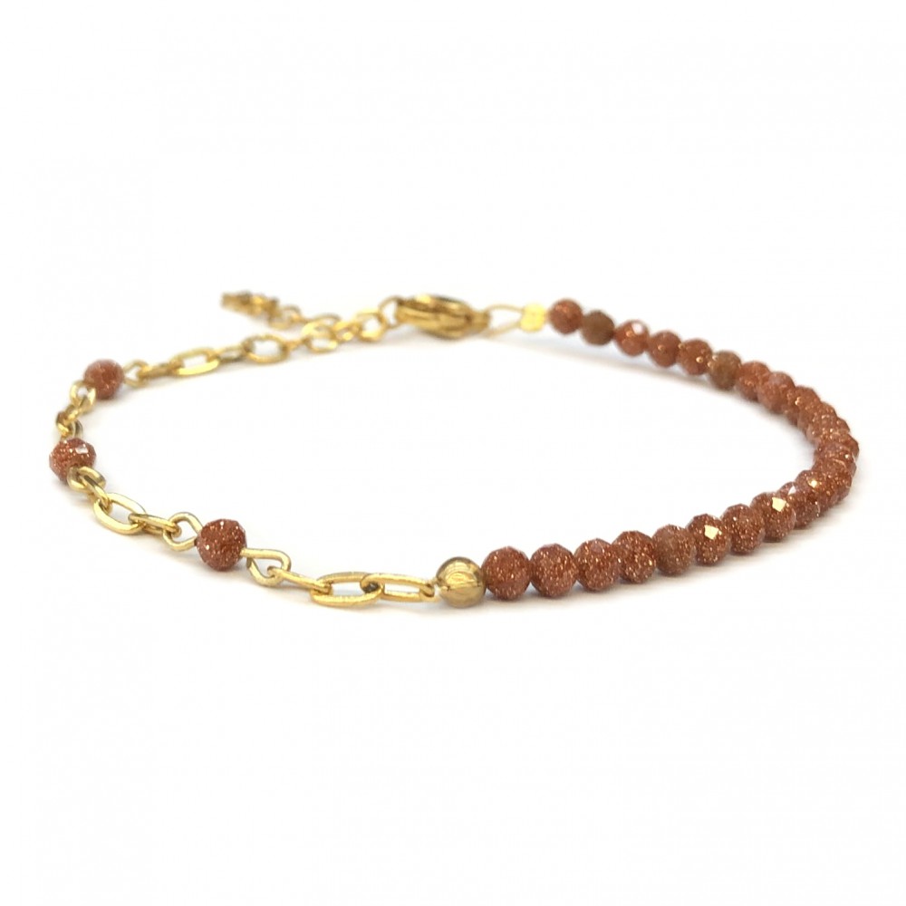 Χρυσόλιθος (gold Sandstone) βραχιόλι με φυσικούς ημιπολύτιμους λίθους πολυγωνικές χάντρες 3mm και ατσάλινη αλυσίδα Βραχιόλια με ημιπολύτιμους λίθους