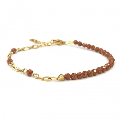 Χρυσόλιθος (gold Sandstone) βραχιόλι με φυσικούς ημιπολύτιμους λίθους πολυγωνικές χάντρες 3mm και ατσάλινη αλυσίδα