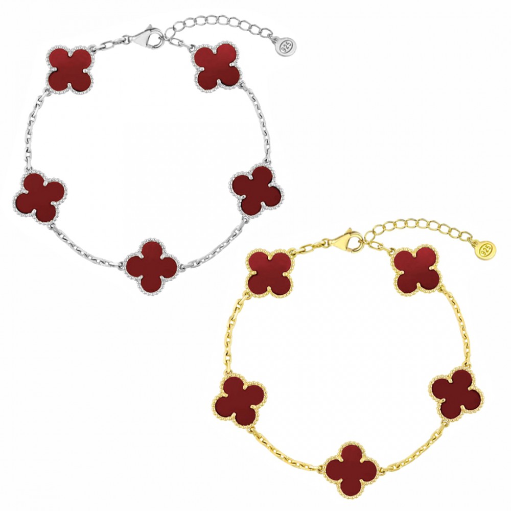 Βραχιόλι τύπου Van Cleef Κορνεόλη (Carnelian) με αλυσίδα από ασήμι 925 Ασημένια Βραχιόλια