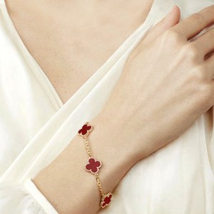 Βραχιόλι τύπου Van Cleef Κορνεόλη (Carnelian) με αλυσίδα από ασήμι 925 Ασημένια Βραχιόλια
