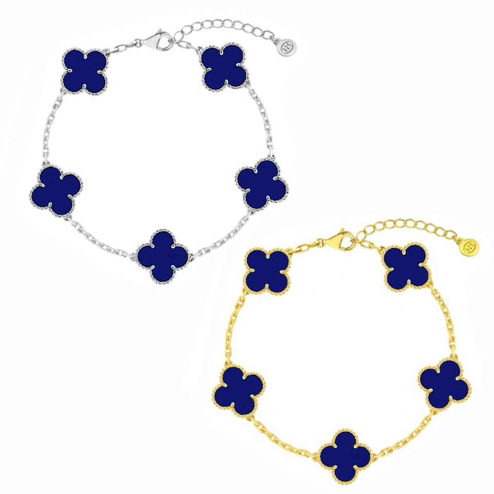 Βραχιόλι τύπου Van Cleef Λάπις Λάζουλι (Lapis Lazuli) με αλυσίδα από ασήμι 925 Ασημένια Βραχιόλια