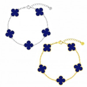 Βραχιόλι τύπου Van Cleef Λάπις Λάζουλι (Lapis Lazuli) με αλυσίδα από ασήμι 925 Ασημένια Βραχιόλια