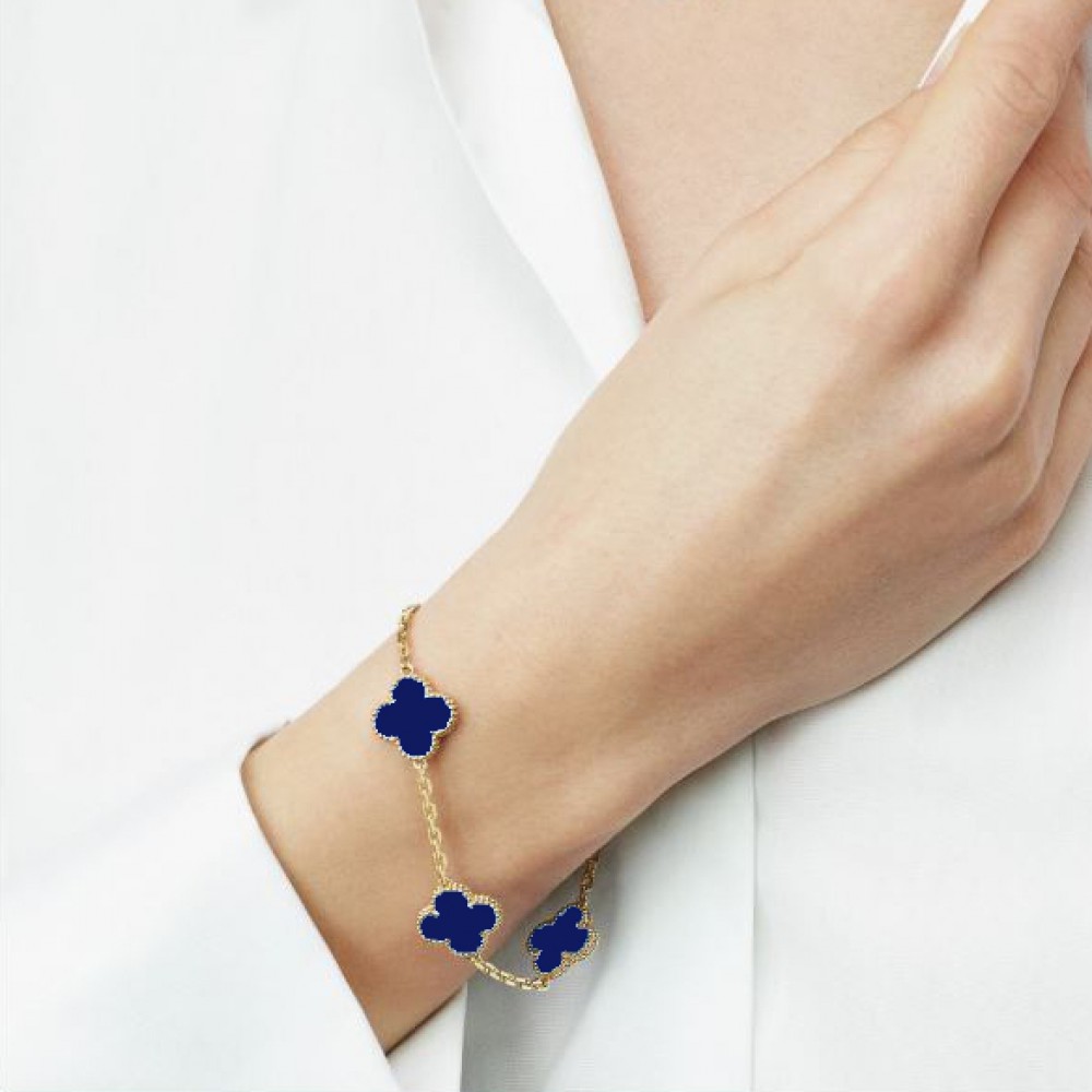 Βραχιόλι τύπου Van Cleef Λάπις Λάζουλι (Lapis Lazuli) με αλυσίδα από ασήμι 925 Ασημένια Βραχιόλια