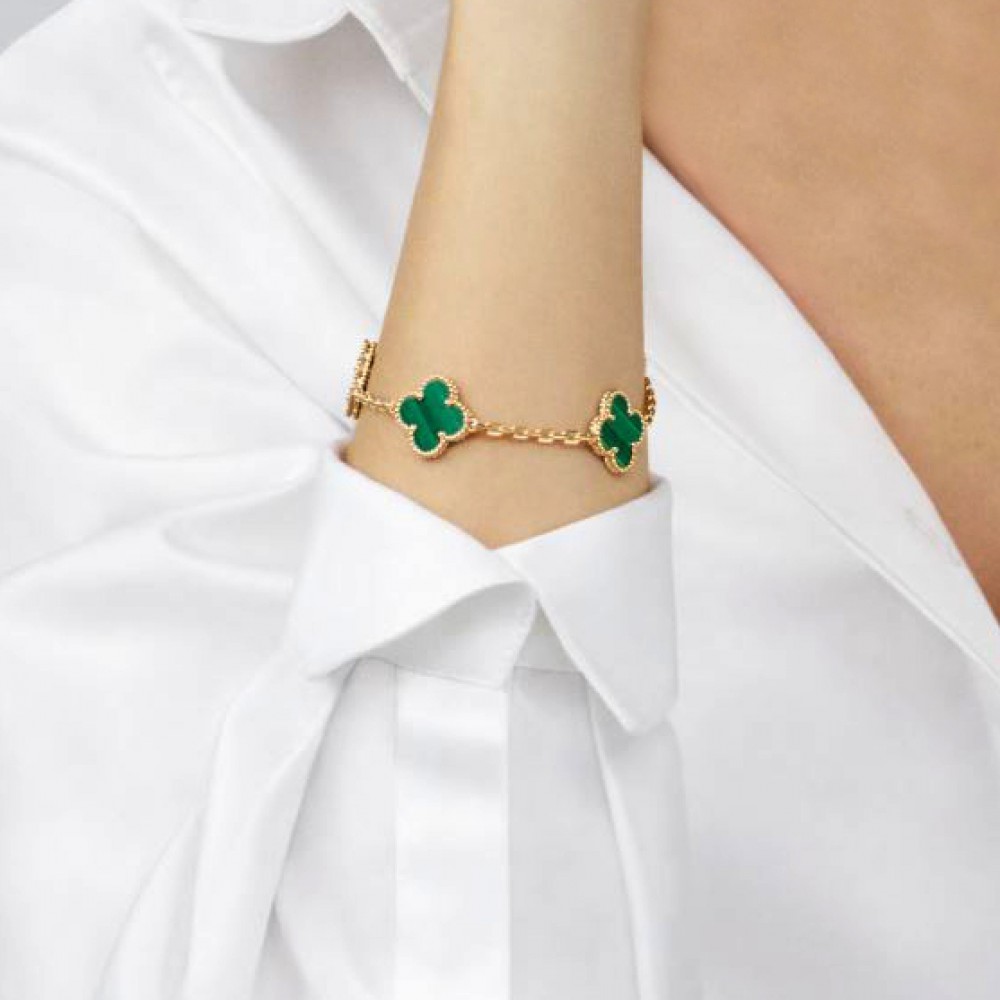 Βραχιόλι τύπου Van Cleef Μαλαχίτης (Malachite) με αλυσίδα από ασήμι 925 Ασημένια Βραχιόλια
