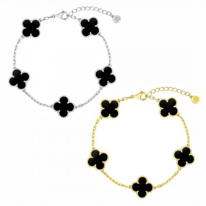 Βραχιόλι τύπου Van Cleef Όνυχας μαύρος (Onyx) με αλυσίδα από ασήμι 925 Ασημένια Βραχιόλια