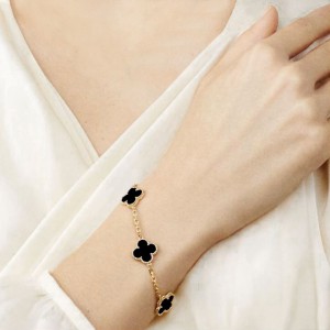 Βραχιόλι τύπου Van Cleef Όνυχας μαύρος (Onyx) με αλυσίδα από ασήμι 925 Ασημένια Βραχιόλια