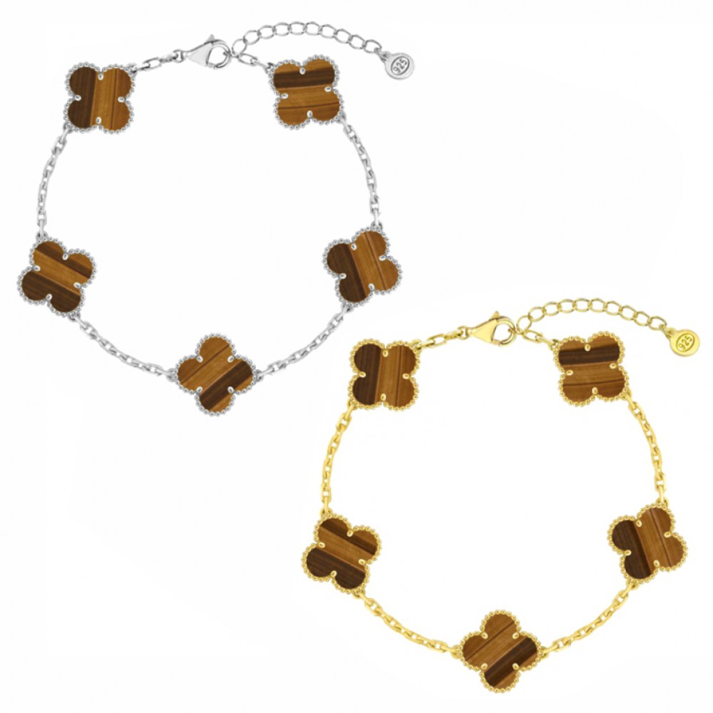 Βραχιόλι τύπου Van Cleef Μάτι της Τίγρης (Tiger Eye) με αλυσίδα από ασήμι 925 Ασημένια Βραχιόλια