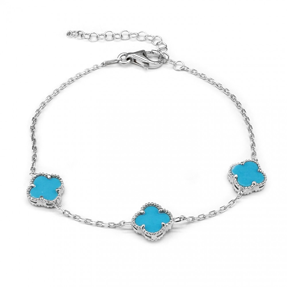 Βραχιόλι τύπου Van Cleef Τυρκουάζ (Turqoise) με αλυσίδα από ασήμι 925 Ασημένια Βραχιόλια