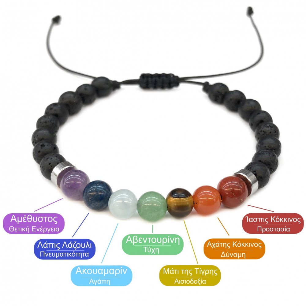 7 Chakras χειροποίητο βραχιόλι ρυθμιζόμενο με φυσικούς ημιπολύτιμους λίθους χάντρες 6mm Βραχιόλια με ημιπολύτιμους λίθους