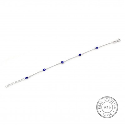 Βραχιόλι αλυσίδα ασήμι 925 με μικρά μπλε ματάκια