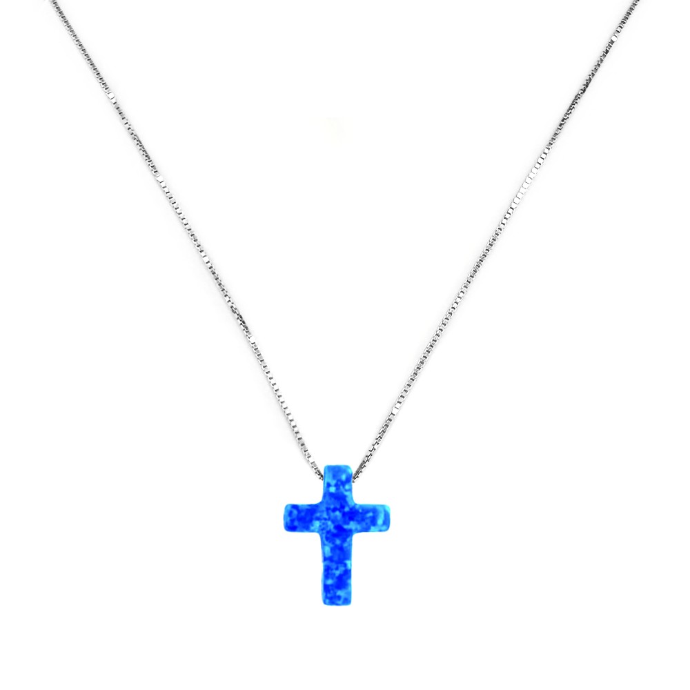 Κολιέ Σταυρός Οπάλιο Μπλε (Galaxy Blue Opal) με αλυσίδα από ασήμι 925 Κολιέ