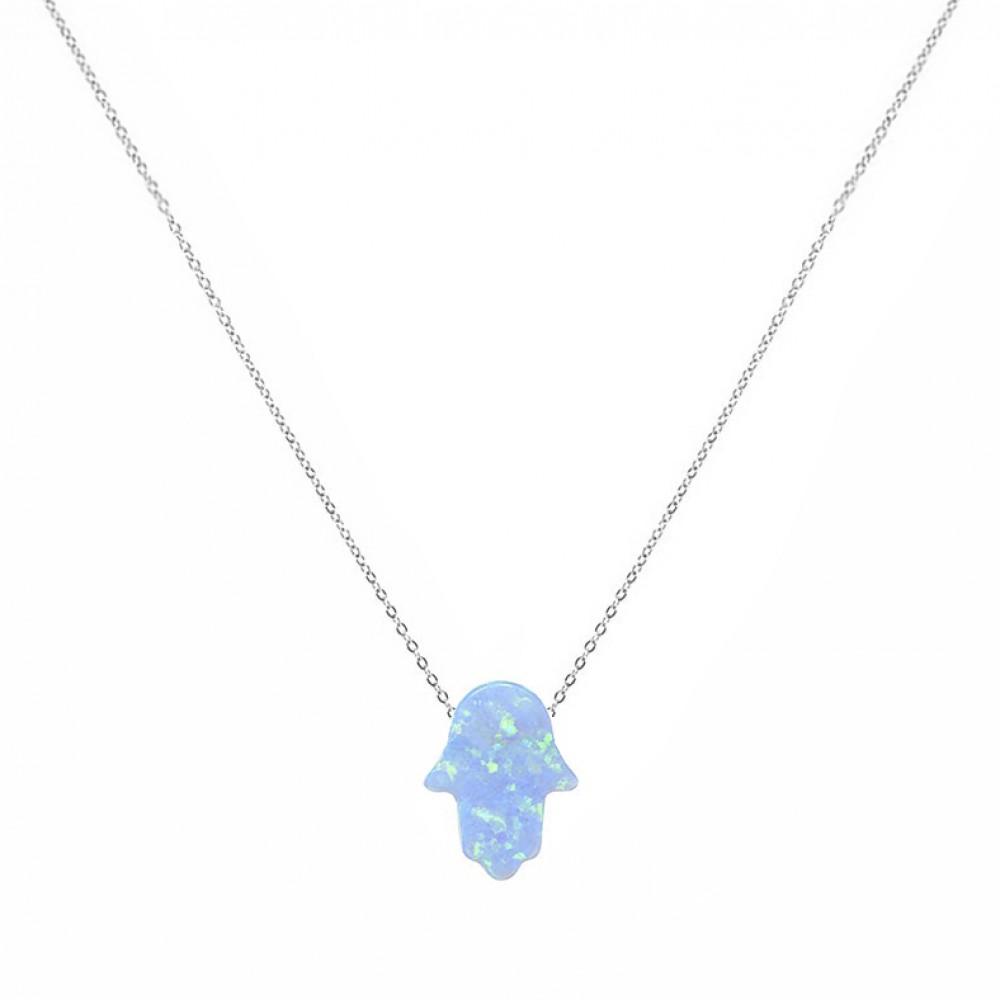 Κολιέ Hamsa Οπάλιο Γαλάζιο (Galaxy Sky Blue Opal) με αλυσίδα από ασήμι 925 Κολιέ