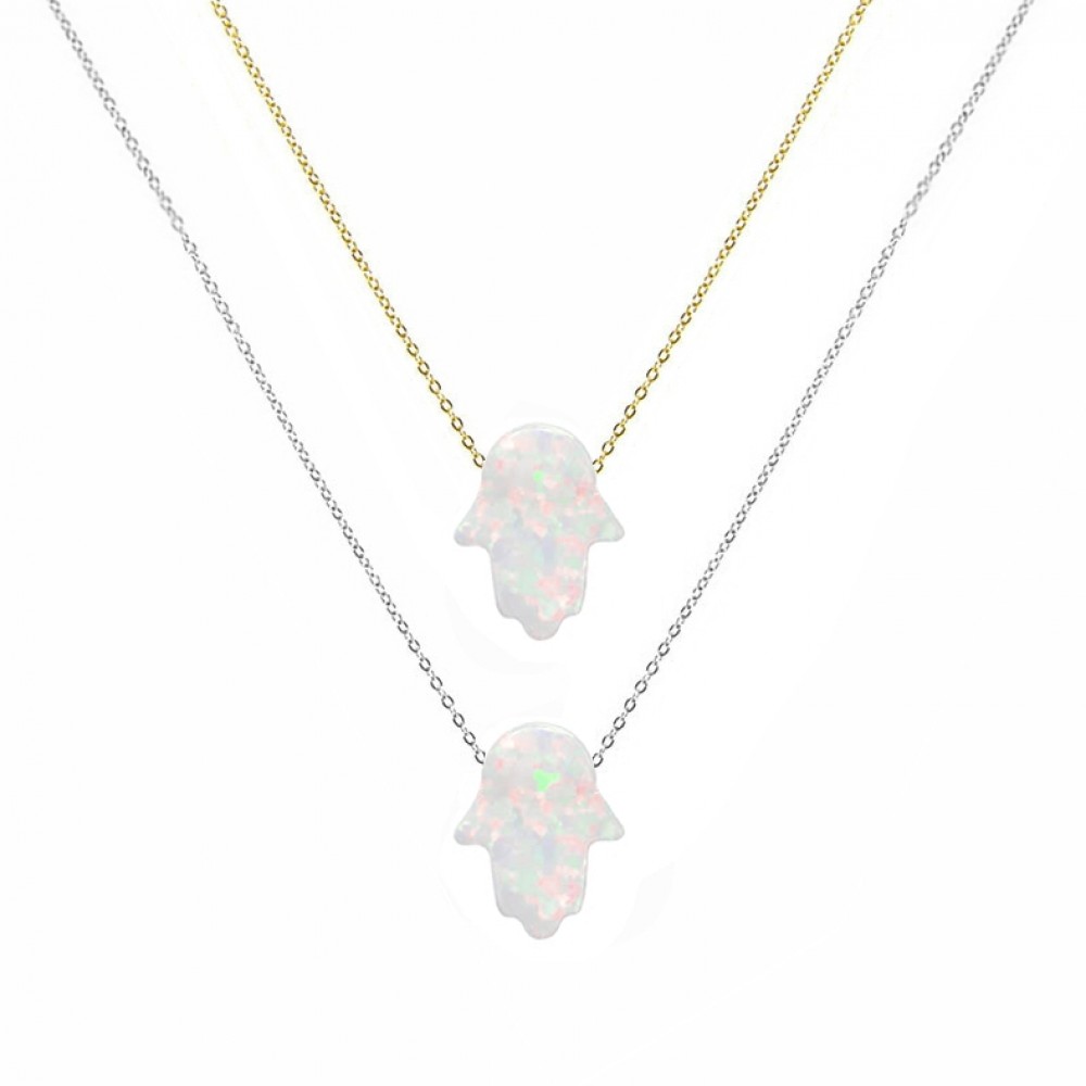 Κολιέ Hamsa Οπάλιο Λευκό (Galaxy White Opal) με αλυσίδα από ασήμι 925 Κολιέ