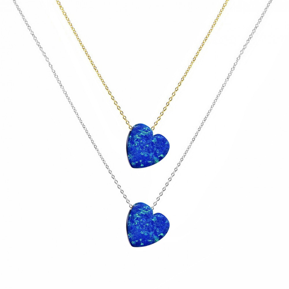 Κολιέ Καρδιά Οπάλιο Μπλε σκούρο (Galaxy dark Blue Opal) με αλυσίδα από ασήμι 925 Κολιέ