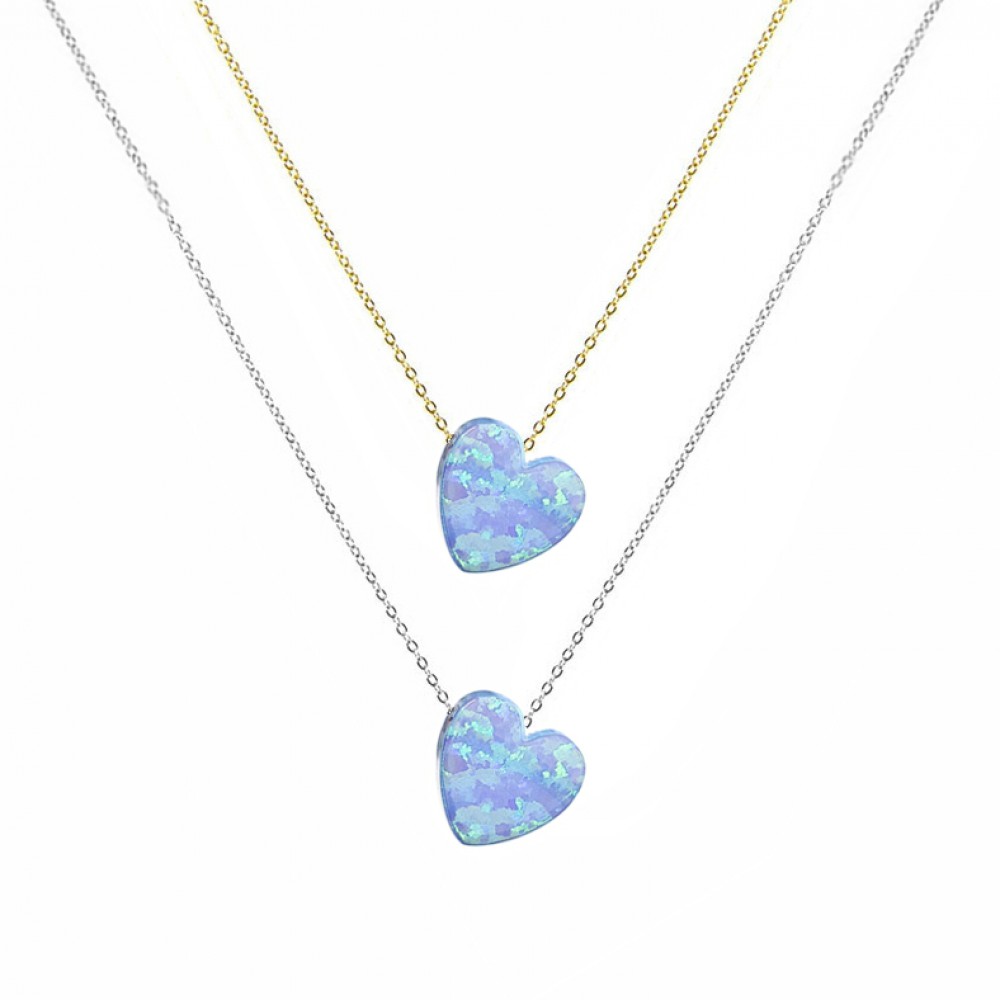 Κολιέ Καρδιά Οπάλιο Γαλάζιο (Galaxy Sky Blue Opal) με αλυσίδα από ασήμι 925 Κολιέ