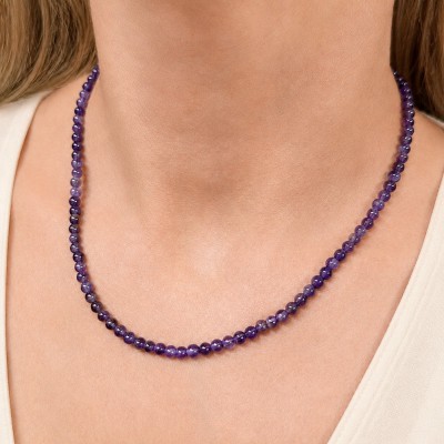 Αμέθυστος (Amethyst) Κολιέ με φυσικούς ημιπολύτιμους λίθους χάντρες 4mm