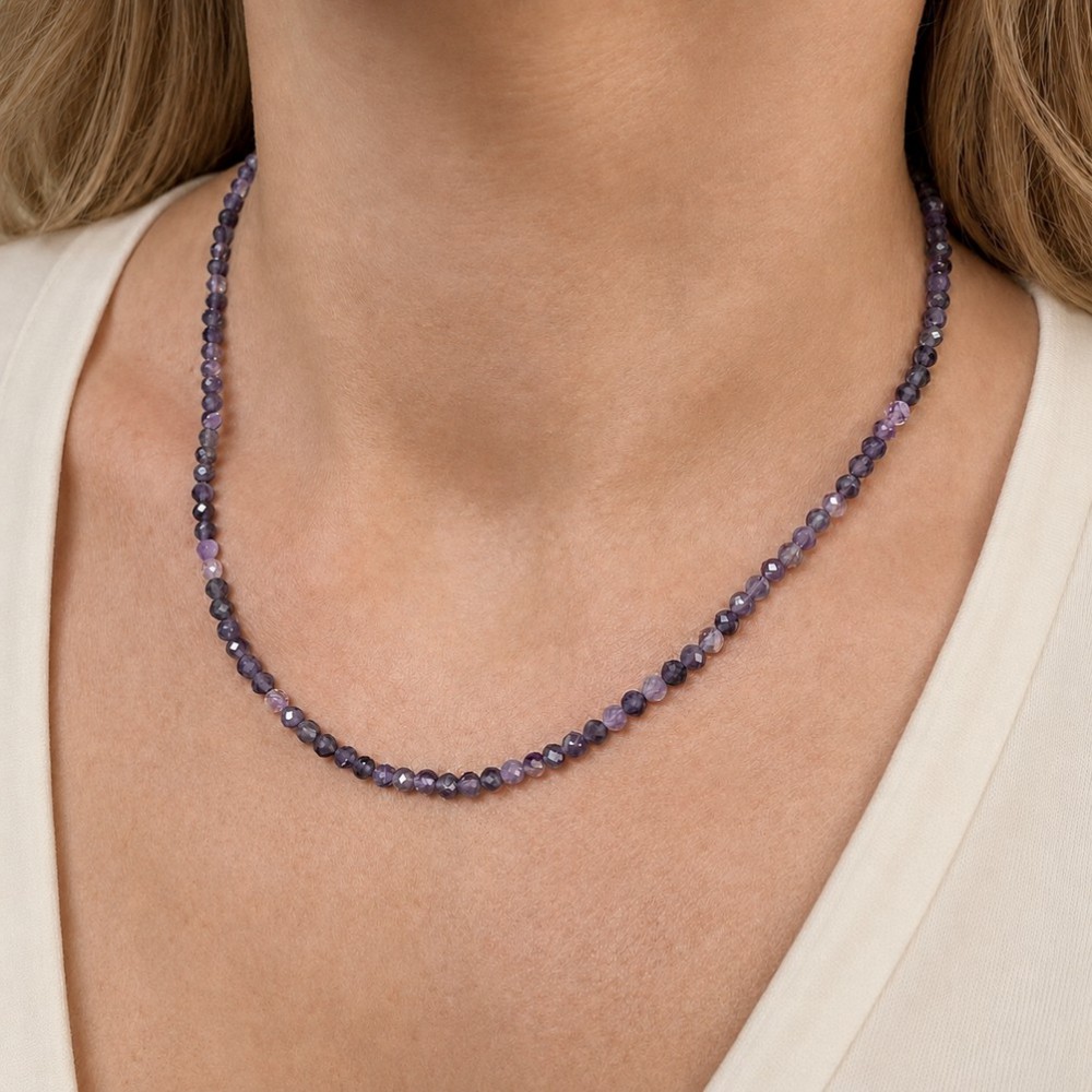 Αμέθυστος (Amethyst) Κολιέ με φυσικούς ημιπολύτιμους λίθους χάντρες πολυγωνικές 3.5mm Κολιέ με Ημιπολύτιμους Λίθους