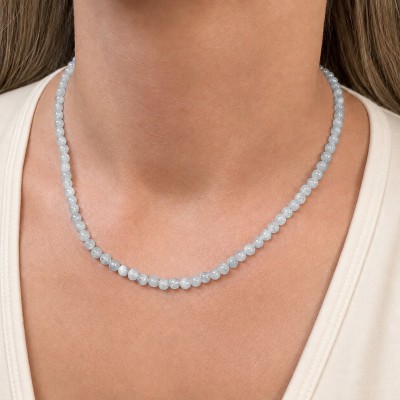 Ακουαμαρίν (Aquamarine) Κολιέ με φυσικούς ημιπολύτιμους λίθους χάντρες 4mm