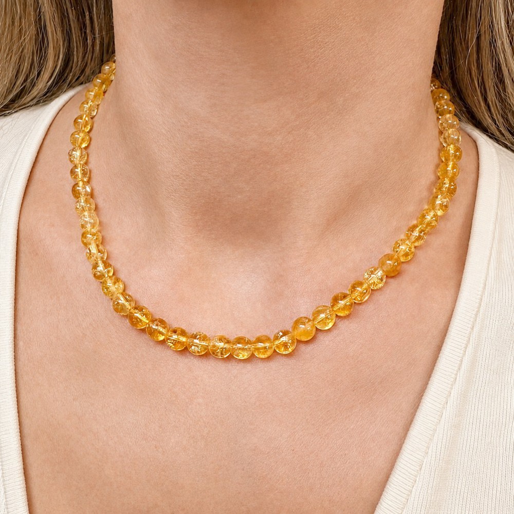 Κιτρίνης (Citrine) Κολιέ με φυσικούς ημιπολύτιμους λίθους χάντρες 6mm Κολιέ με Ημιπολύτιμους Λίθους