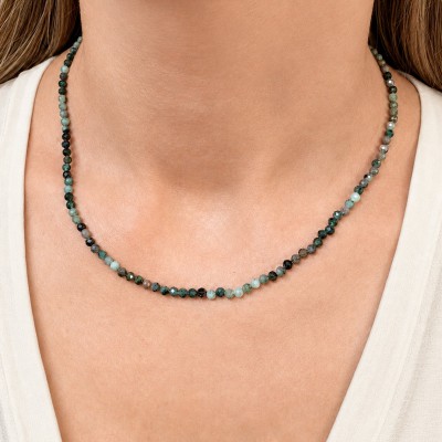 Σμαράγδι (Emerald) Κολιέ με φυσικούς πολύτιμους λίθους χάντρες πολυγωνικές 3.5mm