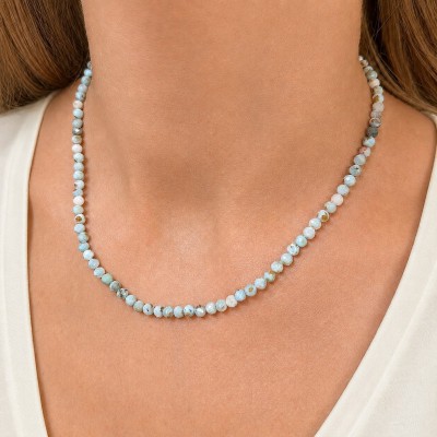 Λάριμαρ (Larimar) Κολιέ με φυσικούς ημιπολύτιμους λίθους χάντρες πολυγωνικές 4mm