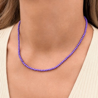 Λεπιδολίτης (Lepidolite) Κολιέ με φυσικούς ημιπολύτιμους λίθους χάντρες πολυγωνικές 3mm