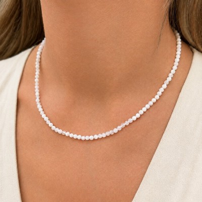 Φεγγαρόπετρα λευκή (Moonstone) Κολιέ με φυσικούς ημιπολύτιμους λίθους χάντρες πολυγωνικές 3.5mm