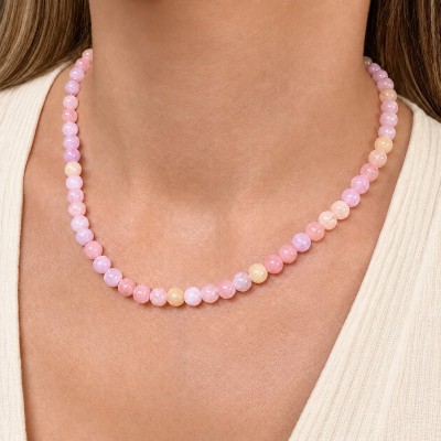 Μοργκανίτης (Morganite) Κολιέ με φυσικούς ημιπολύτιμους λίθους χάντρες 6mm
