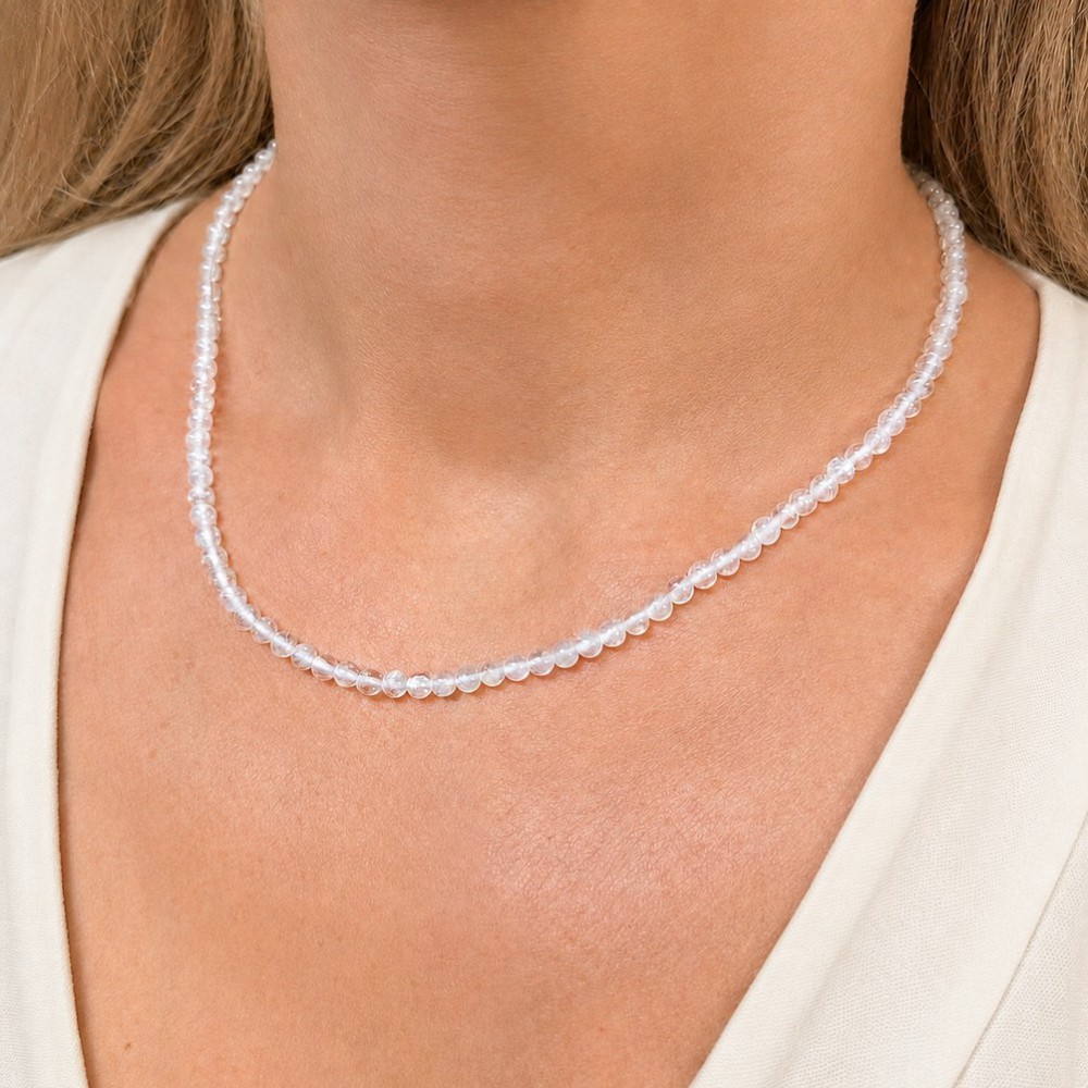 Χαλαζίας λευκός (white Quartz) Κολιέ με φυσικούς ημιπολύτιμους λίθους χάντρες 4mm Κολιέ με Ημιπολύτιμους Λίθους