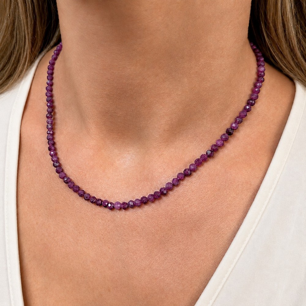 Ρουμπίνι (Ruby Madagascar) Κολιέ με φυσικούς πολύτιμους λίθους χάντρες πολυγωνικές 4mm Κολιέ με Ημιπολύτιμους Λίθους