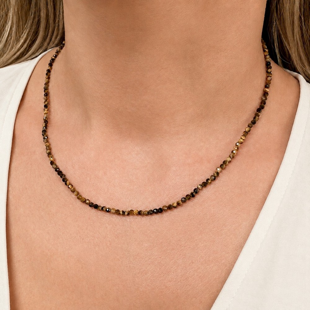 Μάτι της Τίγρης (Tiger Eye) Κολιέ με φυσικούς ημιπολύτιμους λίθους χάντρες πολυγωνικές 2.5mm Κολιέ με Ημιπολύτιμους Λίθους