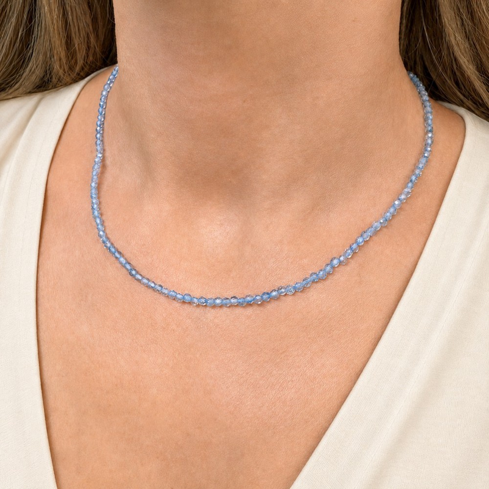 Τοπάζι μπλε (Blue Topaz) Κολιέ με φυσικούς ημιπολύτιμους λίθους χάντρες πολυγωνικές 3mm Κολιέ με Ημιπολύτιμους Λίθους