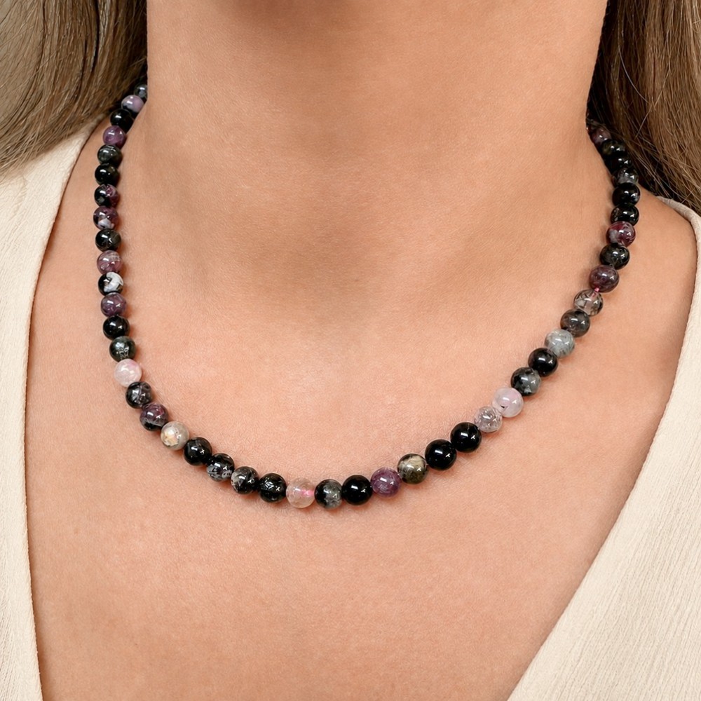 Τουρμαλίνη (Tourmaline multicolor) Κολιέ με φυσικούς ημιπολύτιμους λίθους χάντρες 6mm Κολιέ με Ημιπολύτιμους Λίθους