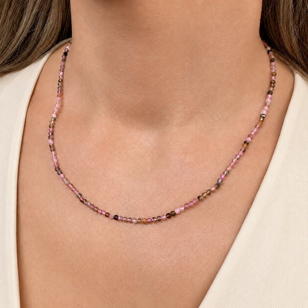 Τουρμαλίνη (Tourmaline multicolor) Κολιέ με φυσικούς ημιπολύτιμους λίθους χάντρες πολυγωνικές 3mm Κολιέ με Ημιπολύτιμους Λίθους