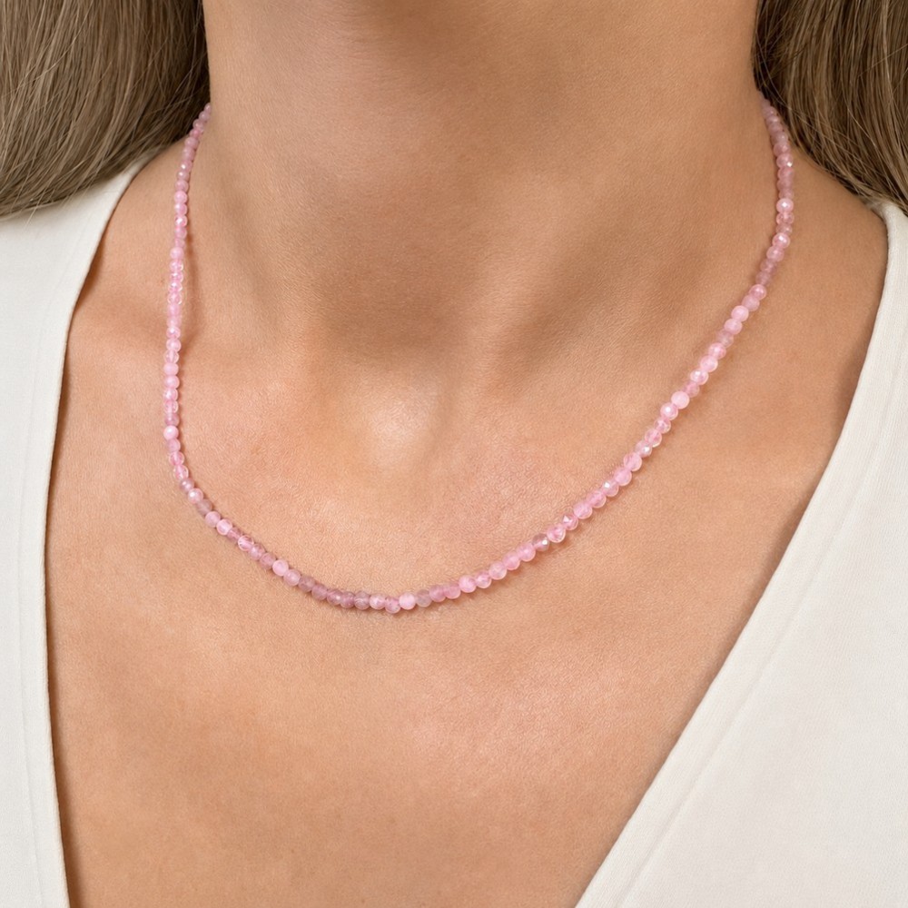 Τουρμαλίνη Ροζ (Tourmaline Pink) Κολιέ με φυσικούς ημιπολύτιμους λίθους χάντρες πολυγωνικές 3mm Κολιέ με Ημιπολύτιμους Λίθους