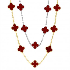 Κολιέ τύπου Van Cleef Κορνεόλη (Carnelian) με αλυσίδα από ασήμι 925 Κολιέ