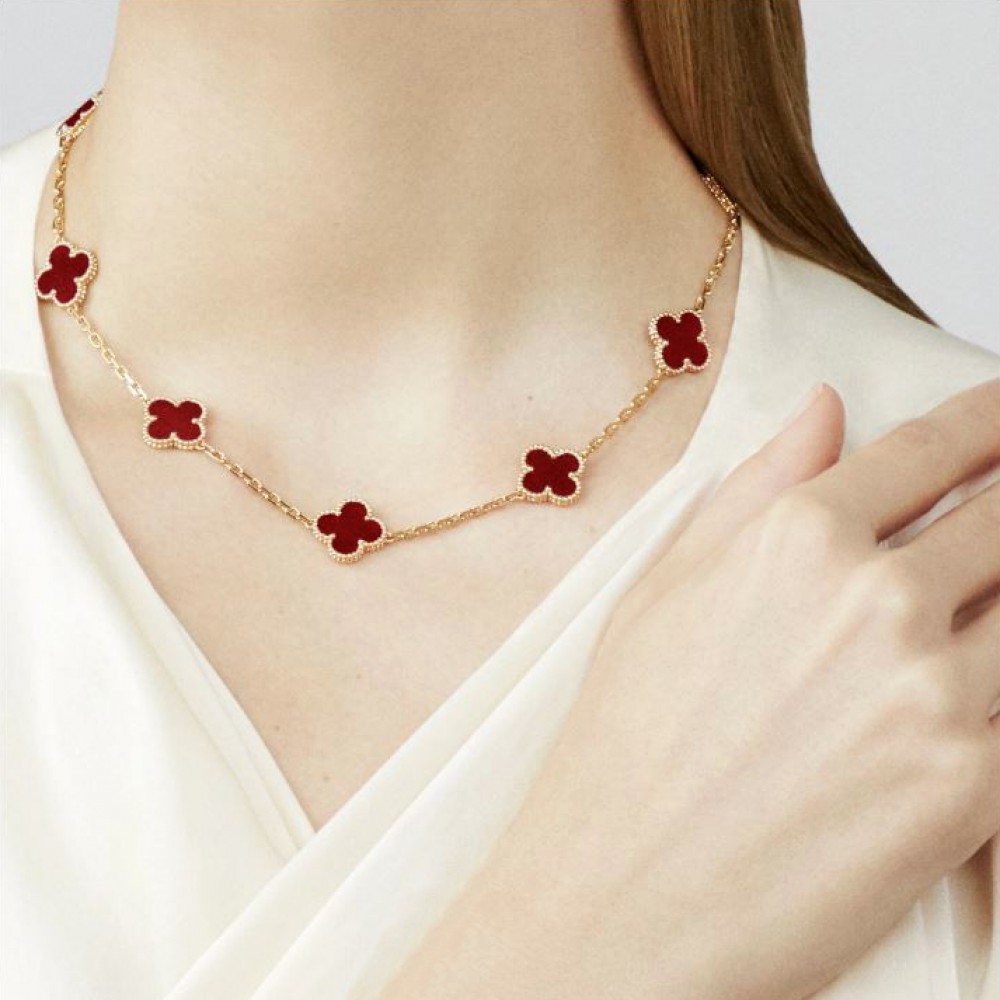 Κολιέ τύπου Van Cleef Κορνεόλη (Carnelian) με αλυσίδα από ασήμι 925 Κολιέ