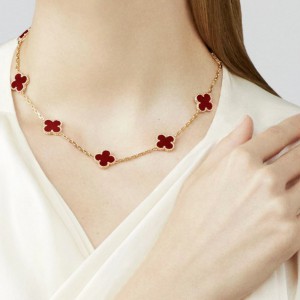 Κολιέ τύπου Van Cleef Κορνεόλη (Carnelian) με αλυσίδα από ασήμι 925 Κολιέ