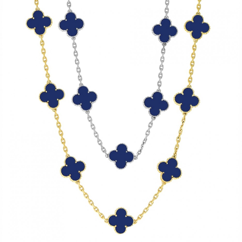 Κολιέ τύπου Van Cleef Λάπις Λάζουλι (Lapis Lazuli) με αλυσίδα από ασήμι 925 Κολιέ