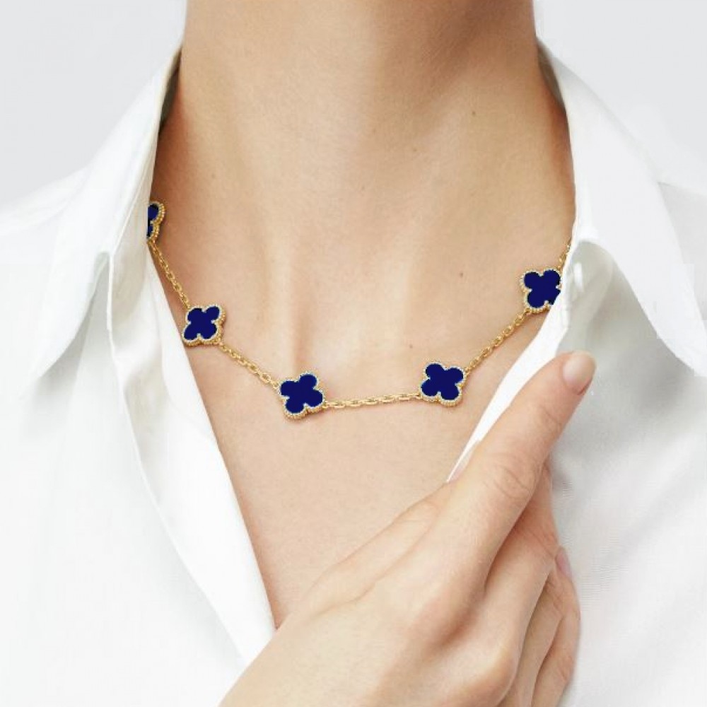 Κολιέ τύπου Van Cleef Λάπις Λάζουλι (Lapis Lazuli) με αλυσίδα από ασήμι 925 Κολιέ