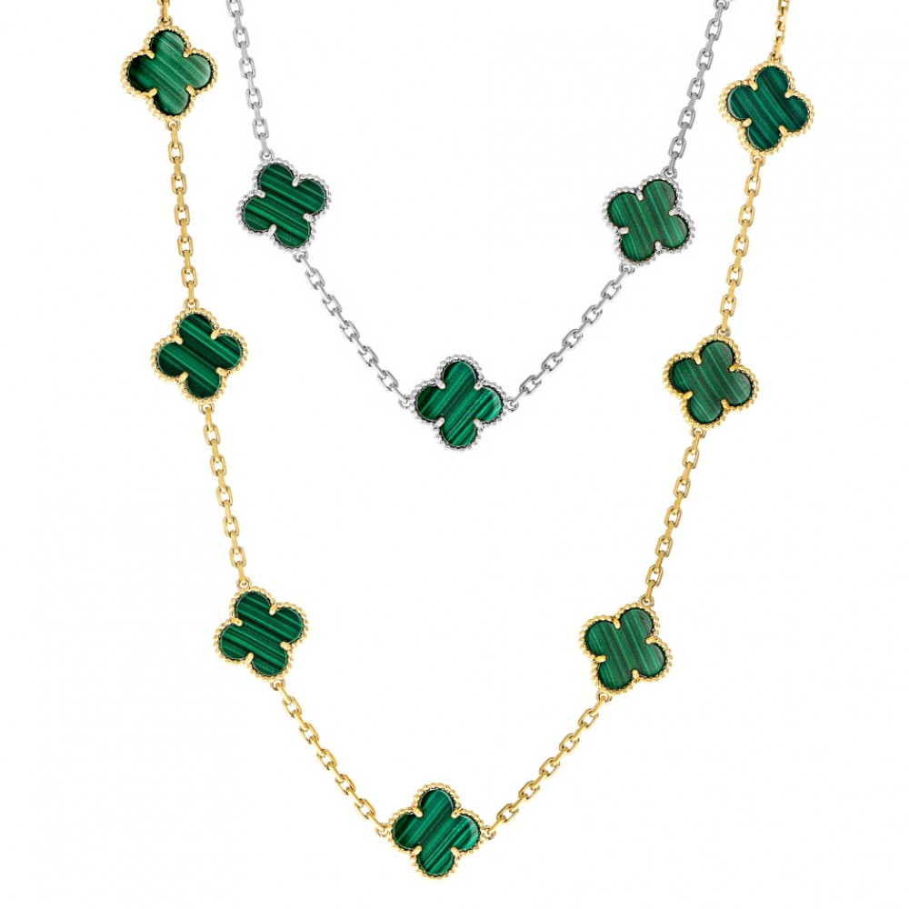 Κολιέ τύπου Van Cleef Μαλαχίτης (Malachite) με αλυσίδα από ασήμι 925 Κολιέ