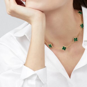 Κολιέ τύπου Van Cleef Μαλαχίτης (Malachite) με αλυσίδα από ασήμι 925 Κολιέ