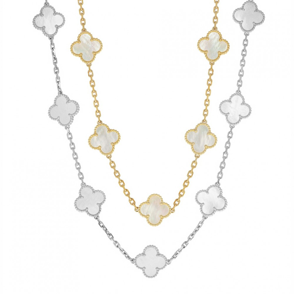 Κολιέ τύπου Van Cleef Φίλντισι (Mother of pearl) με αλυσίδα από ασήμι 925 Κολιέ